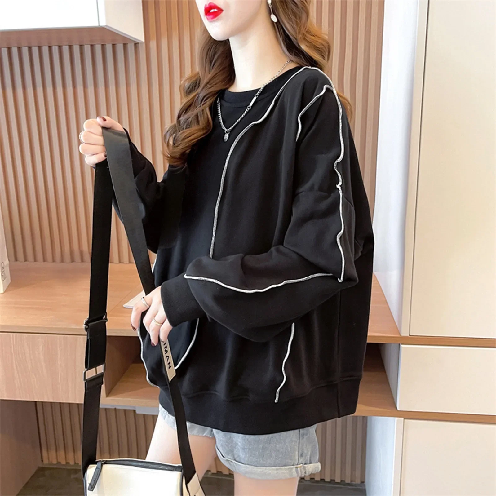 Harajuku Sweatshirt BF Style Black Hip-hop Tops Teens Sweatshirts 2023 Autumn Trendy All-match Daily Women Streetwear Pullover