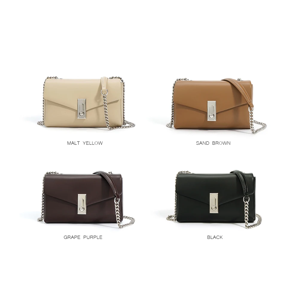 Solid Color Simple Small Leather Square Bag For Women Chain Shoulder Fashion Ladies Crossbody Bags