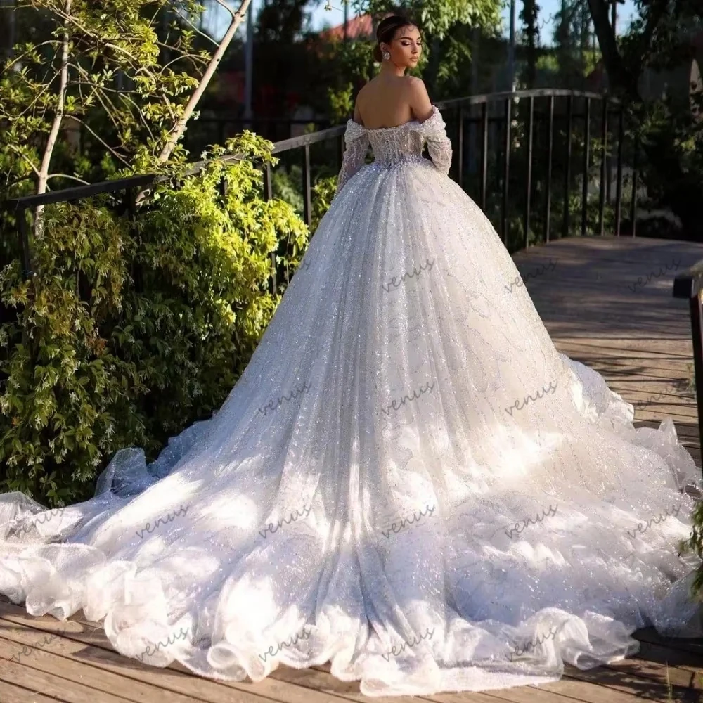 Glitter Wedding Dresses Luxury Bridal Gowns Beading Appliques Off The Shoulder Robes Glamorous Vestidos De Novia Customized 2026