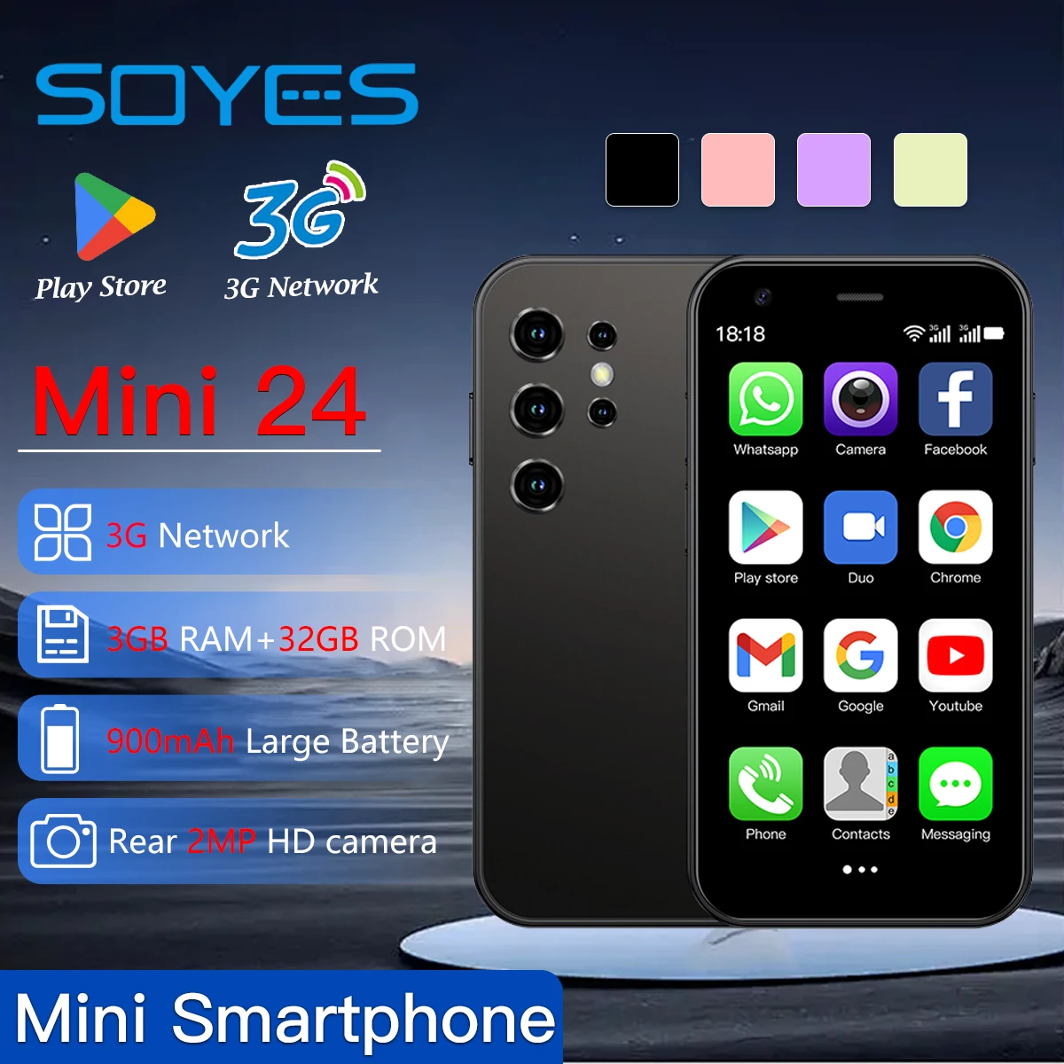 SOYES Mini 24 3.0 بوصة هاتف ذكي بشاشة صغيرة 32 جيجابايت تخزين أندرويد 8.1 نظام نقي يدعم متجر اللعب ثنائي الشريحة وضع الاستعداد المزدوج #1