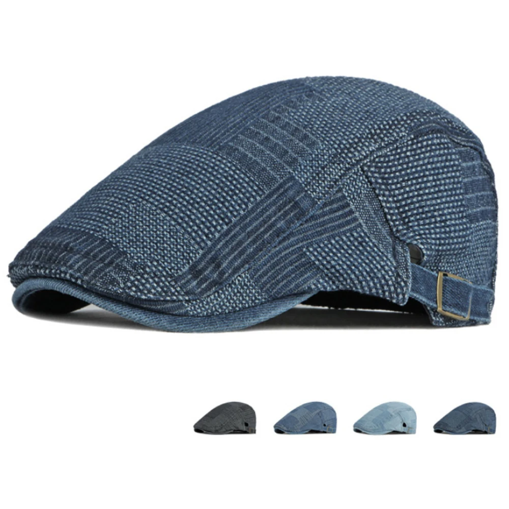 

HT4059 Beret New Spring Summer Men Women Cap Adjustable Artist Painter Beret Hat Unisex Ivy Flat Cap Male Female Denim Beret Cap