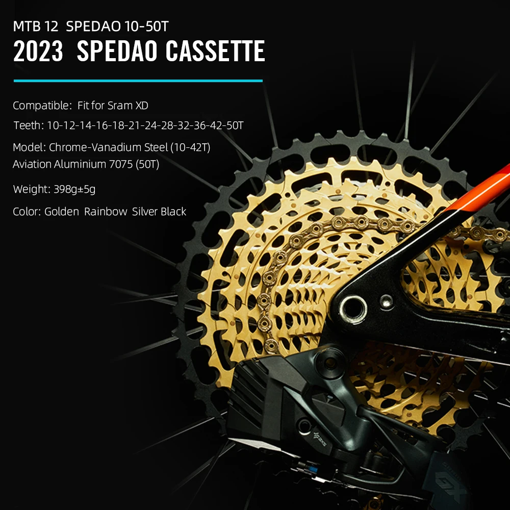 SPEDAO Bike Cassette 10-50T Freewheels Fits XD Super Light CNC For Bicycle CR-MO 12 Speed 12S Freewheel Sprocket Bike Parts