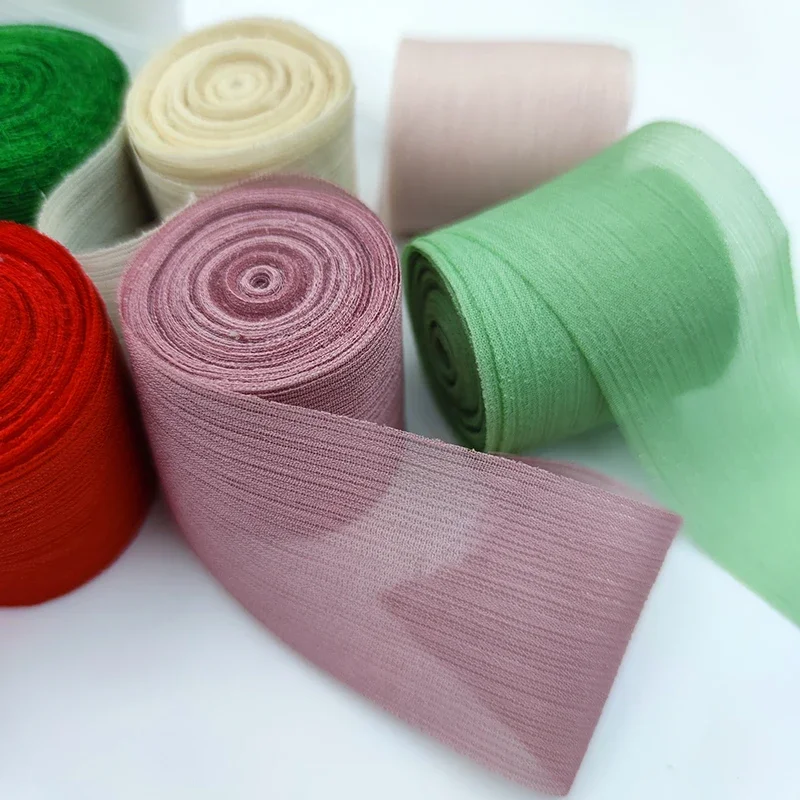 Silver Sparkling Yarn Ribbon Chiffon Wedding Wrinkle Mesh Accessories Bright Silk Wrinkle Gift Box Flower Bundle Packaging