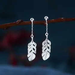 925 Sterling Silver Feather Earrings Women Simple Fashion Wedding Jewelry Accessories