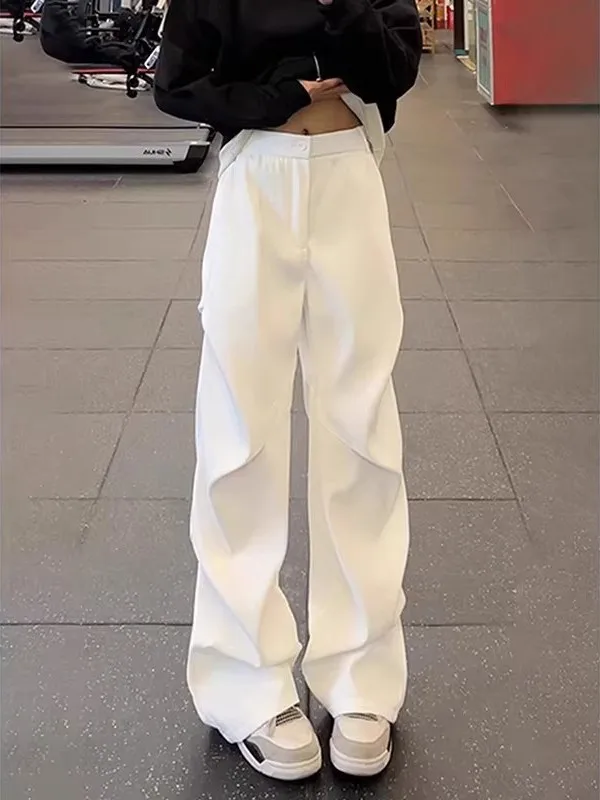 

American Style Men's Pleated Wide Leg Pants Spring Season Drapey Straight Cut Casual Long Trousers Slimming High Waist