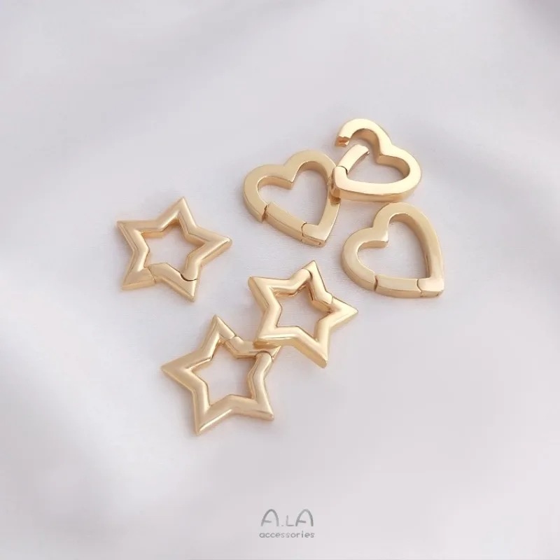 Buckle 14K Gold-wrapped Peach Heart-shaped Pentagram Spring Buckle Pendant DIY Necklace Jewelry Connecting Accessories