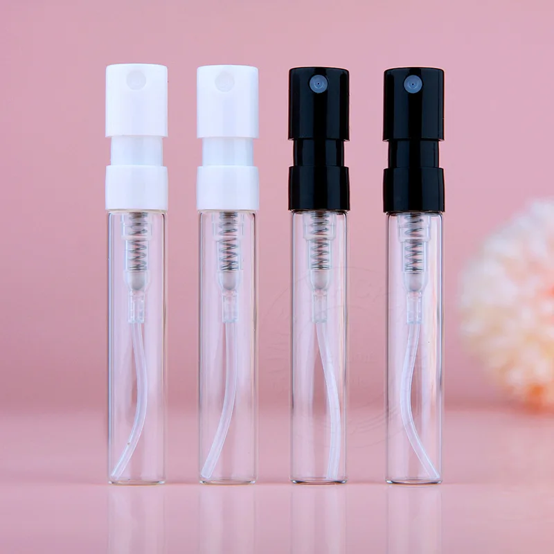 500pcs 2ml Glass with Black White Transparent Invisible Spring Pump Sprayer Perfume Samples bottle