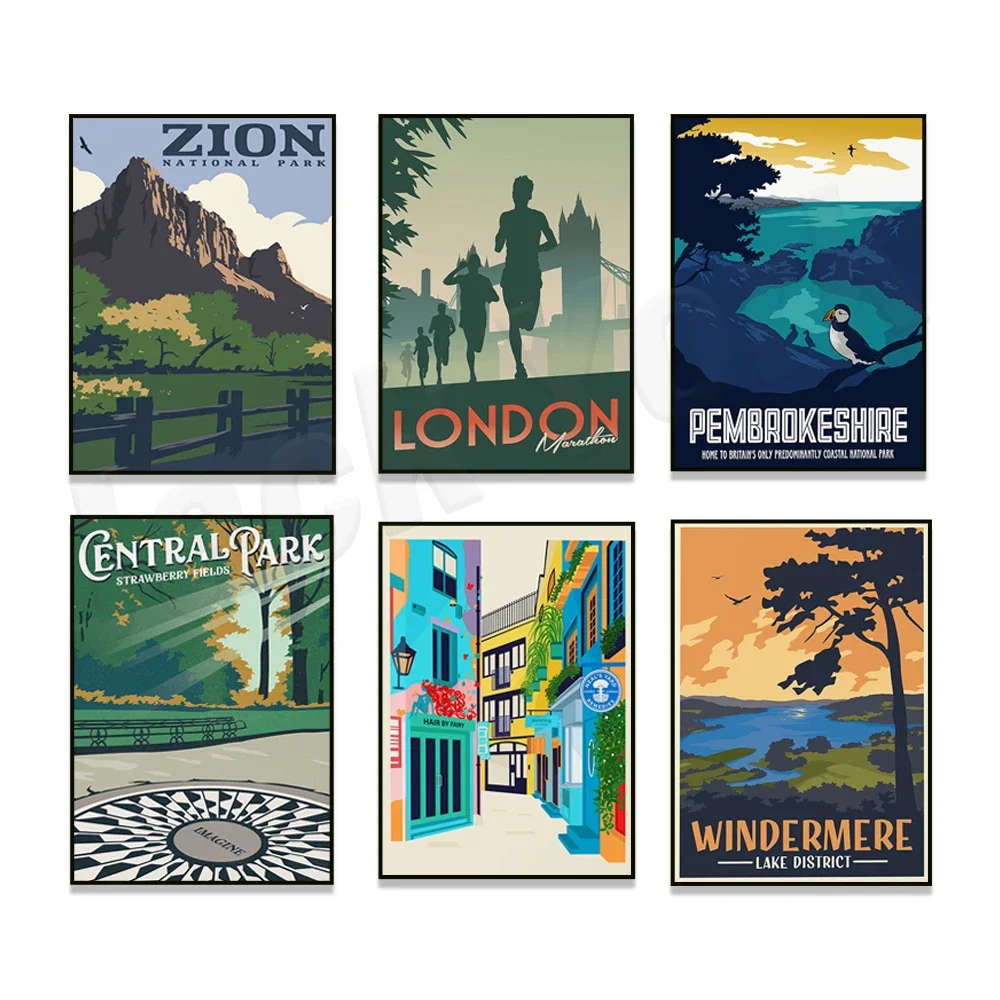 

London Marathon, Neals Yard Covent Garden, Pembrokeshire, Bryce Canyon, Mount Lassen, Snowdonia National Park travel poster