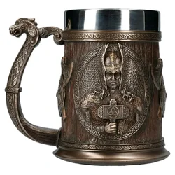 Norse Mythology Beer Mugs Coffee Cups Iron Viking Tankard Stainless Steel 3D Resin Wine Glass Mug Drinkware for Men's Gift