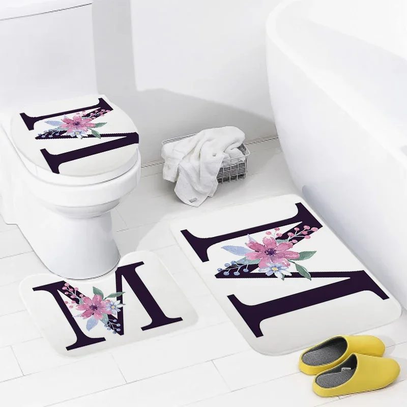 3pcs Letters and wreaths home bathroom floor mats Bath mat modern bathroom accessories rug Toilet mat Bathtub anti-slip carpet