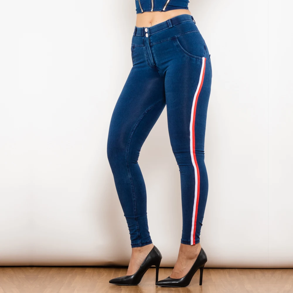 Shascullfites メロディー レディース ペンシル ジーンズ リフト ストライプ ストレッチ ジーンズ 女性用 バット リフト パンツ ブラック デニム ジェギンス