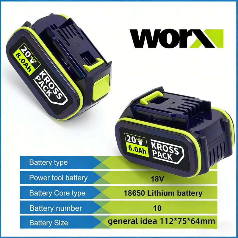 

20V Battery Original WORX 6000/8000mAh Replacement Lithium-ion Battery,for WORX WA3551 WA3551.1 WA3553 WA3641 WX373 Power Tools