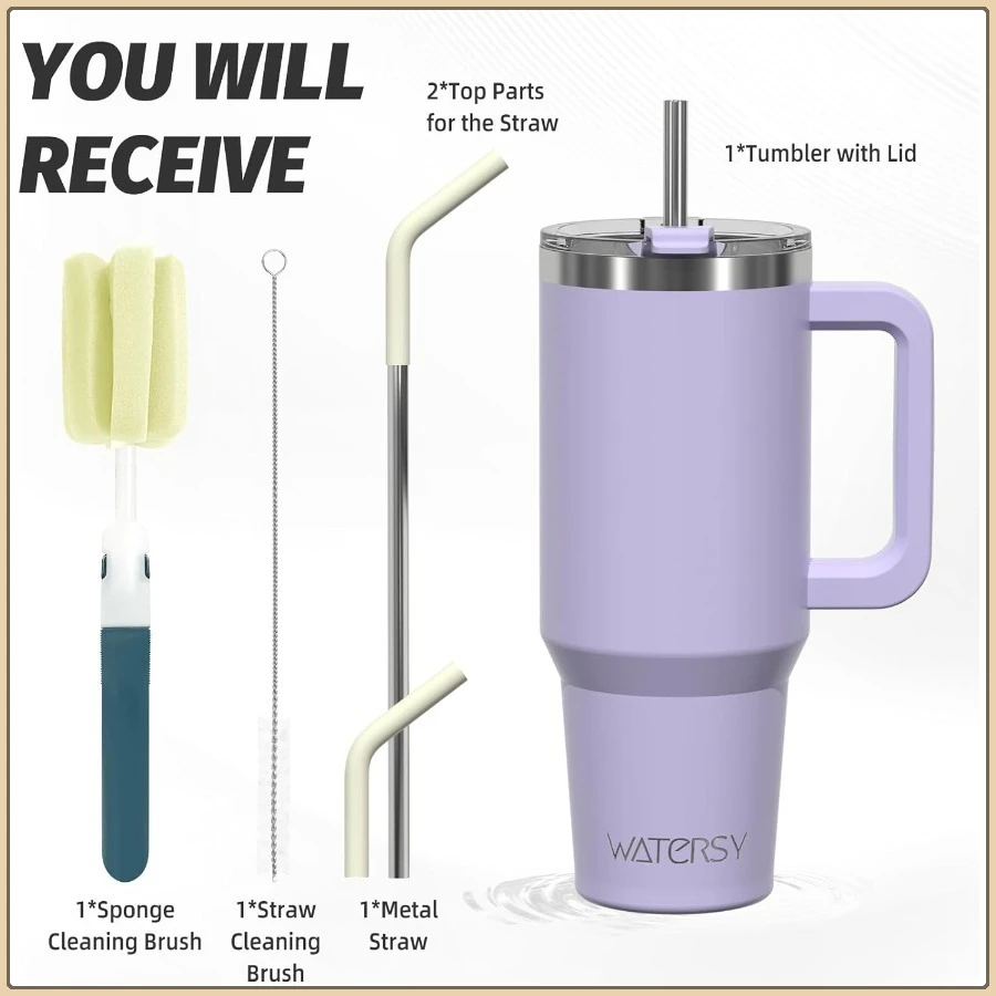 

Your All-Day Companion! 40oz Insulated Tumbler with Handle & Straw. 34Hr Cold Retention for Workouts, Work