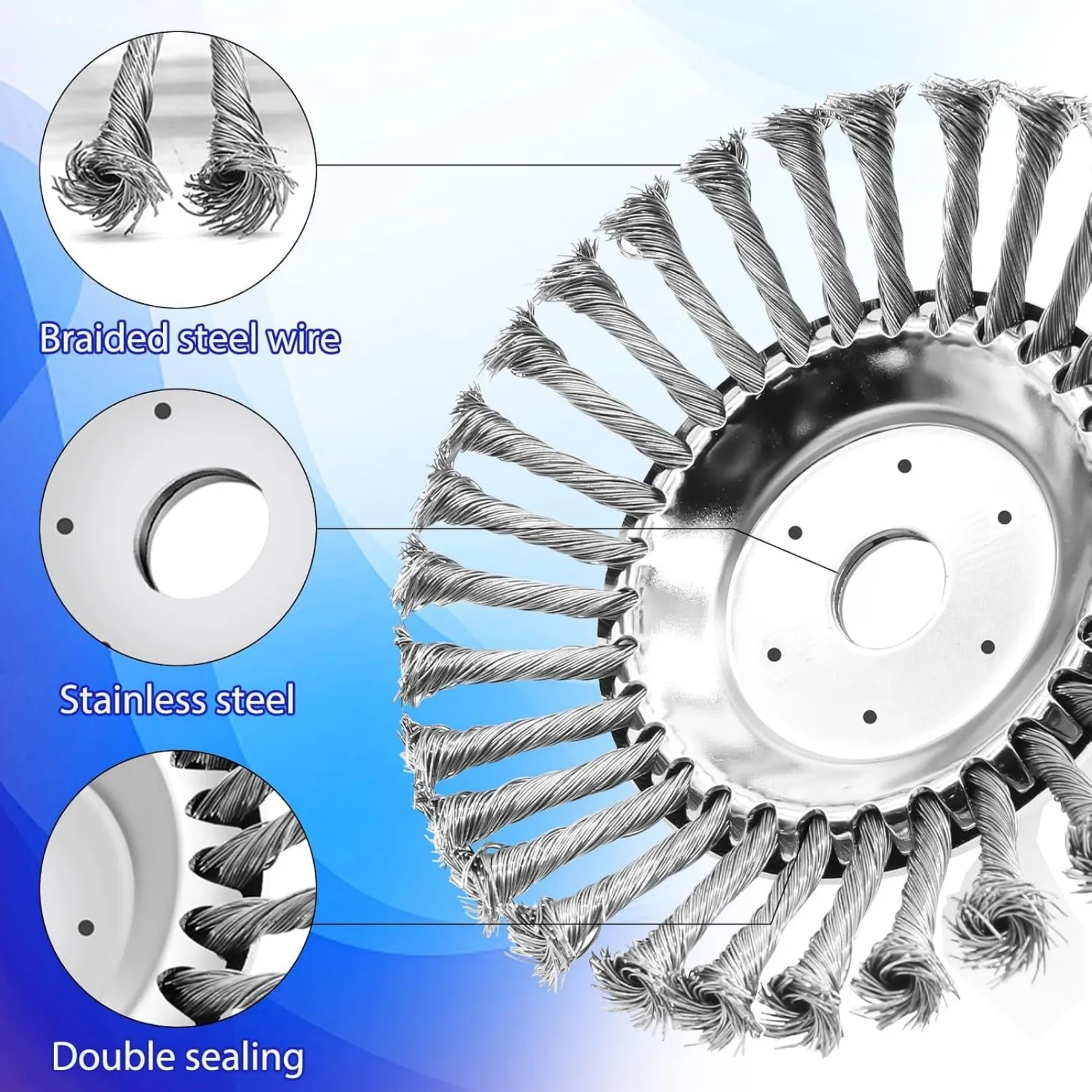 8 ''/10'' 스틸 와이어 휠 잔디 트리머 헤드 가정용 가솔린 Brushcutter 제거 녹 및 이끼 용 정원 제초 브러시 교체