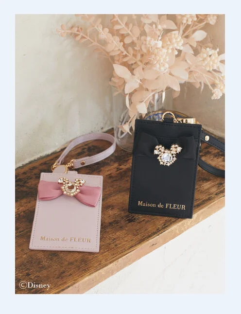 Japanese Style Cute Shiny Gem Bow Pencil Case Student Girls Rhinestone Bowknot Card Holder Bag Charm Pendants