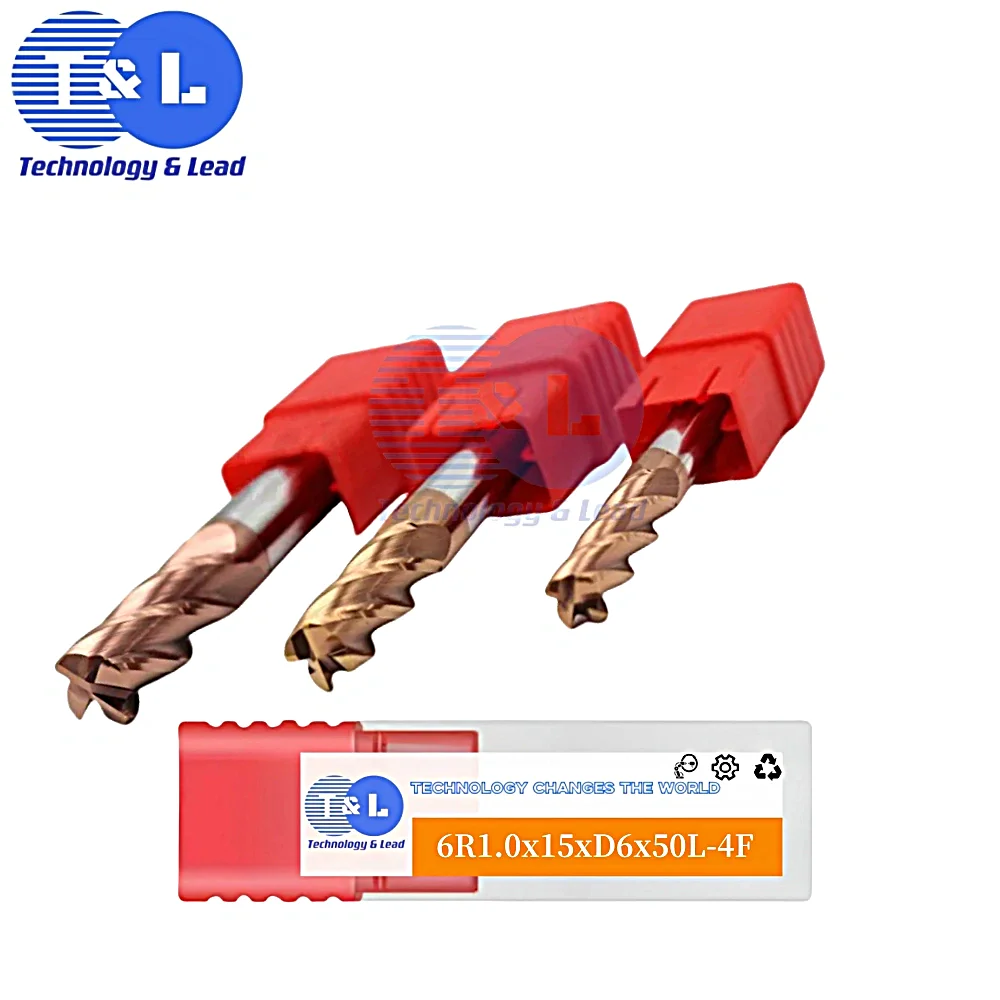 T & L-Fraise en bout à 4 cannelures, revêtement en carbure d'acier au tungstène, fraise antarctique ronde, centre d'usinage CNC, outils de fraises en bout, HRC65