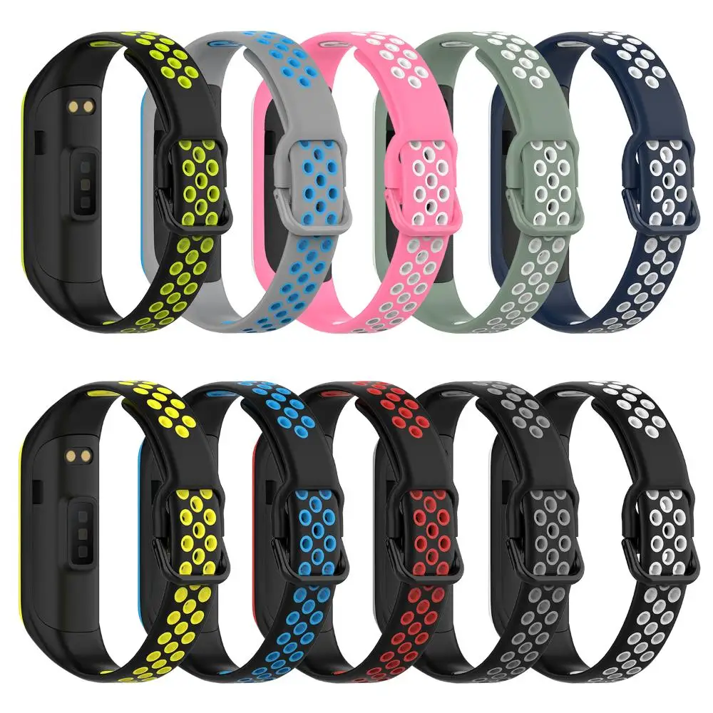 Soft Double Color Watchband Bracelet Silicone Strap Replacement For Samsung Galaxy Fit 2 SM-R220