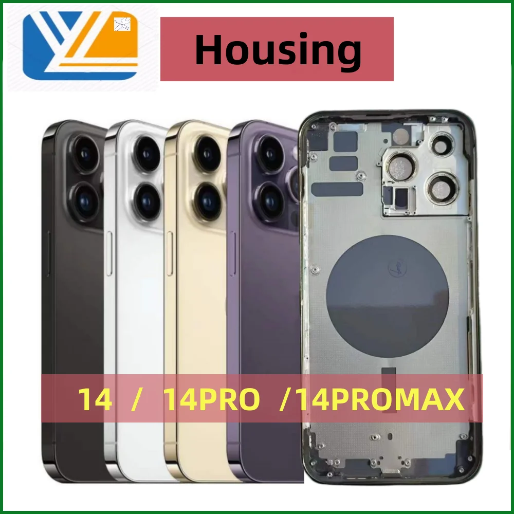 Back Cover for iPhone 14 Pro 14 Pro Max Back Housing Cover Battery Door Glass with Side Buttons ip14 Middle Frame Chassis Case