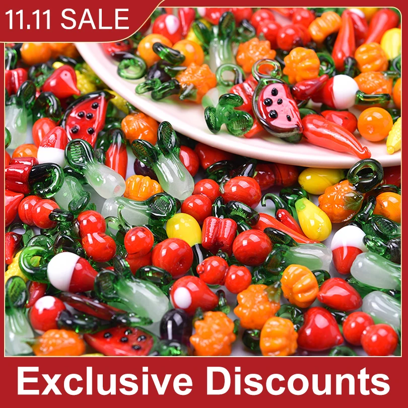 

8pcs New Fruits Vegetables Cabbage Pumpkin Watermelon Cherry Charm Pendant Handmade Glass Diy Popular Necklaces Jewelry Pendant