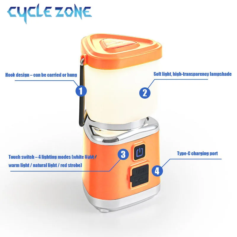 Lanterna da campeggio esterna TYPE-C Luci da lavoro ricaricabili 4 modalità Dimmerazione continua Lampada da tenda portatile sospesa Illuminazione di emergenza