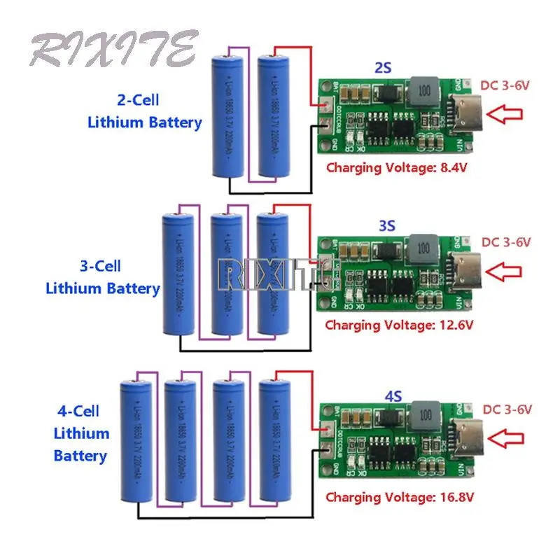 Type C BMS 2S 3S 4S 1A 2A 4A 18650 Lithium Battery Charger Board USB C Step-up Boost Module For Li-Po Polymer Power Bank