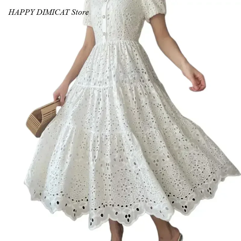 Sundress Boho แฟชั่นสาย Vestidos Elbise Frocks Vintage Elegant ผู้หญิงฤดูร้อนเย็บปักถักร้อย Hollow Out Midi ชุดยาว Lady