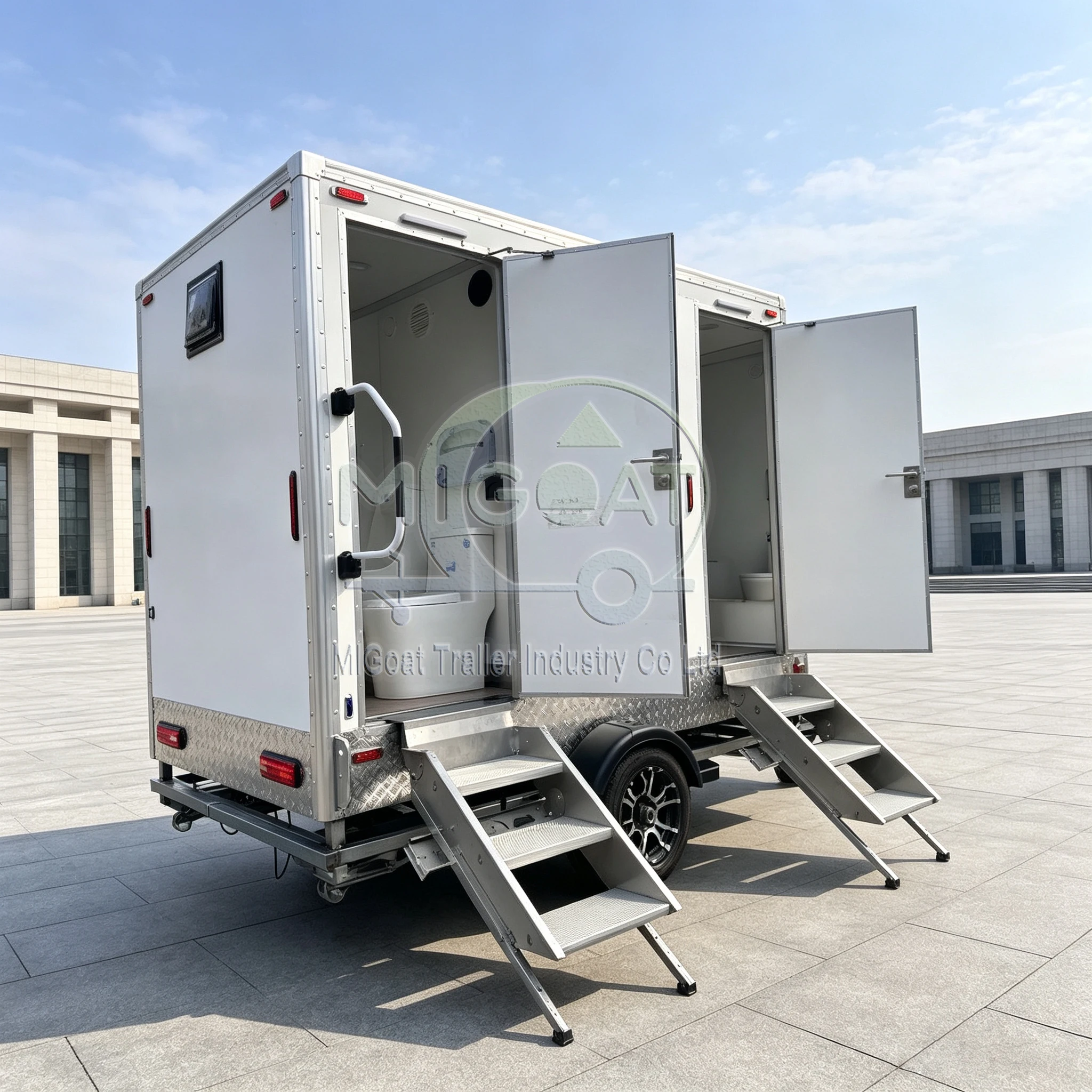 Hot Sale 4 Stall Mobile Toilet Trailer Single Axle Flushing Portable Restroom With Urinal Sink For Outdoor Events Construction