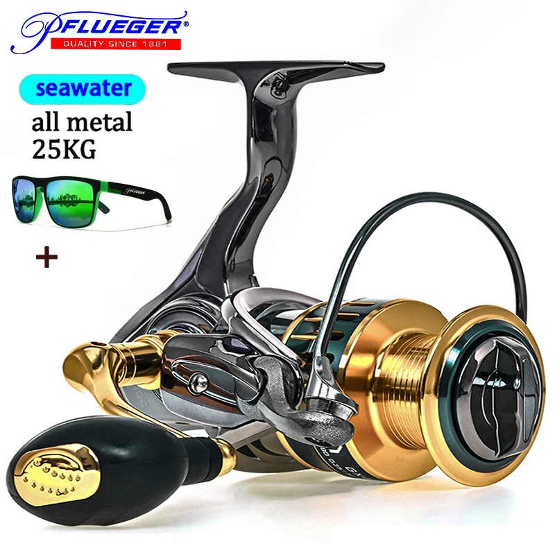 Pflueger Carrete Spinning metálico fibra carbono – Arrastre suave