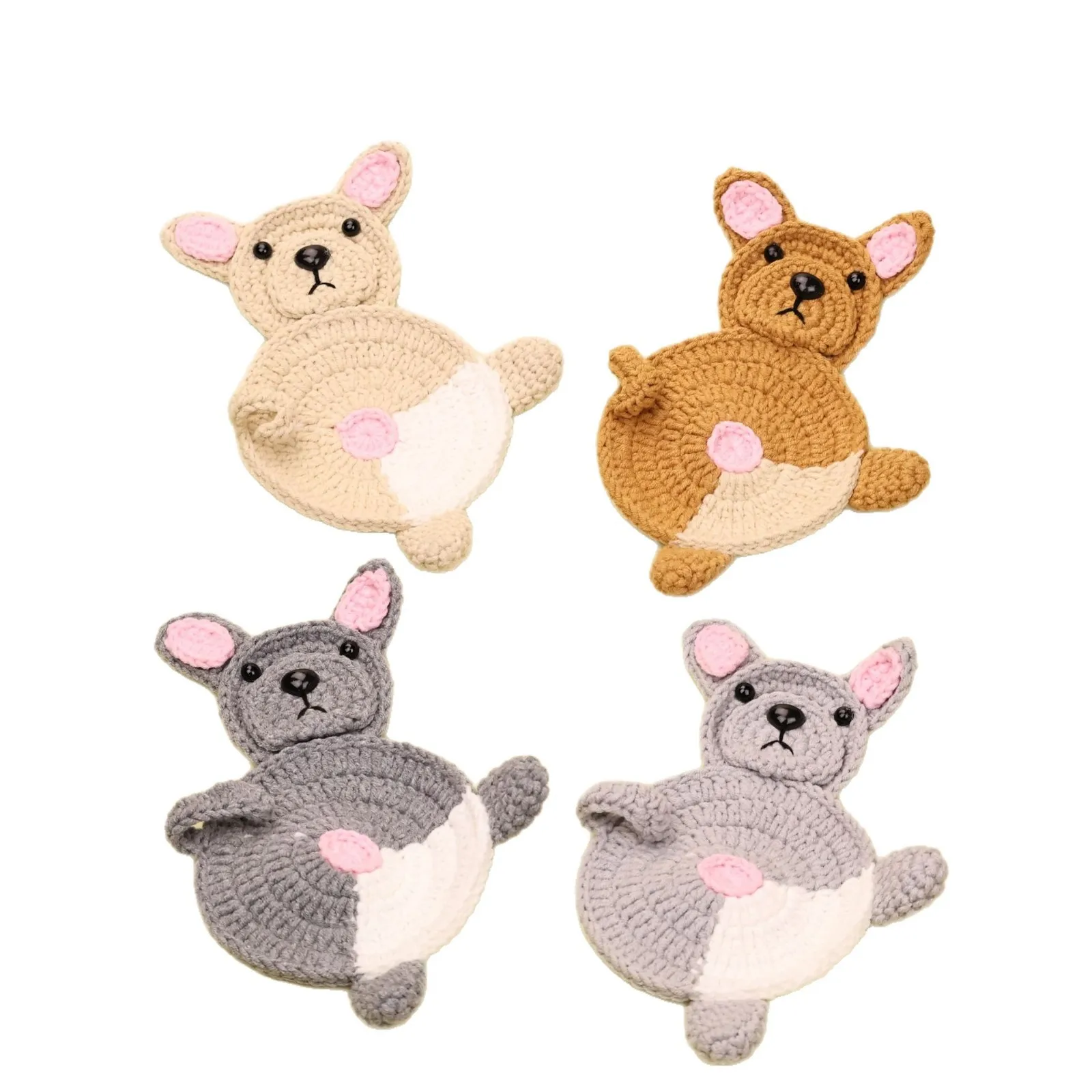 Niedliche gestrickte Corgi-Untersetzer, kreative handgemachte Cartoon-Untersetzer, gehäkelte Tier-Kaffeetassenuntersetzer, Tischdekoration – Detail 2