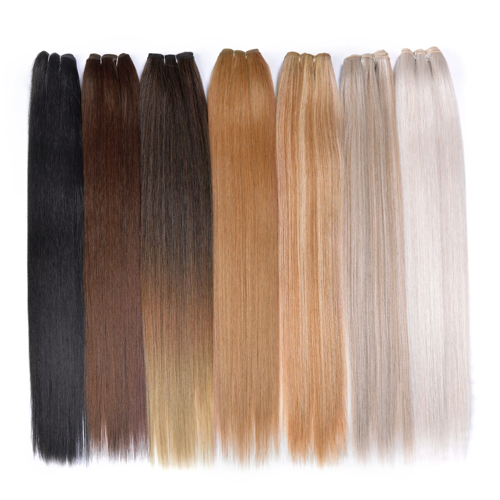 Synthetic Long Straight Hair Bundles Extensions Smooth Ombre Brown Hair Weaving Synthetic Straight Hair Bundles Full to End