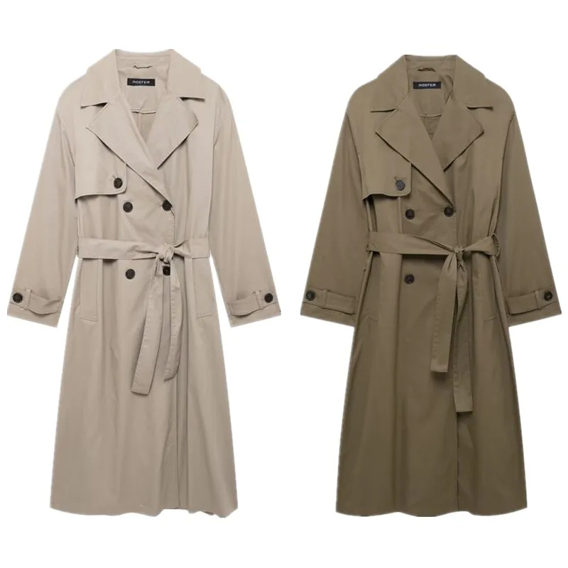 

Повседневное длинное пальто с лацканами Све, новая осенне-зимняя женская одежда, длинная повседневная ветровка с поясом, обычная тонкая одежда для поездок на работу