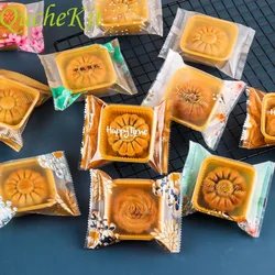 100pcs Mooncake Cake Packing Plastic Bag Hot Seal Bag Handmade Biscuit Egg Yolk Crisp Cookie Bag Mid-Autumn Festival Party Decor