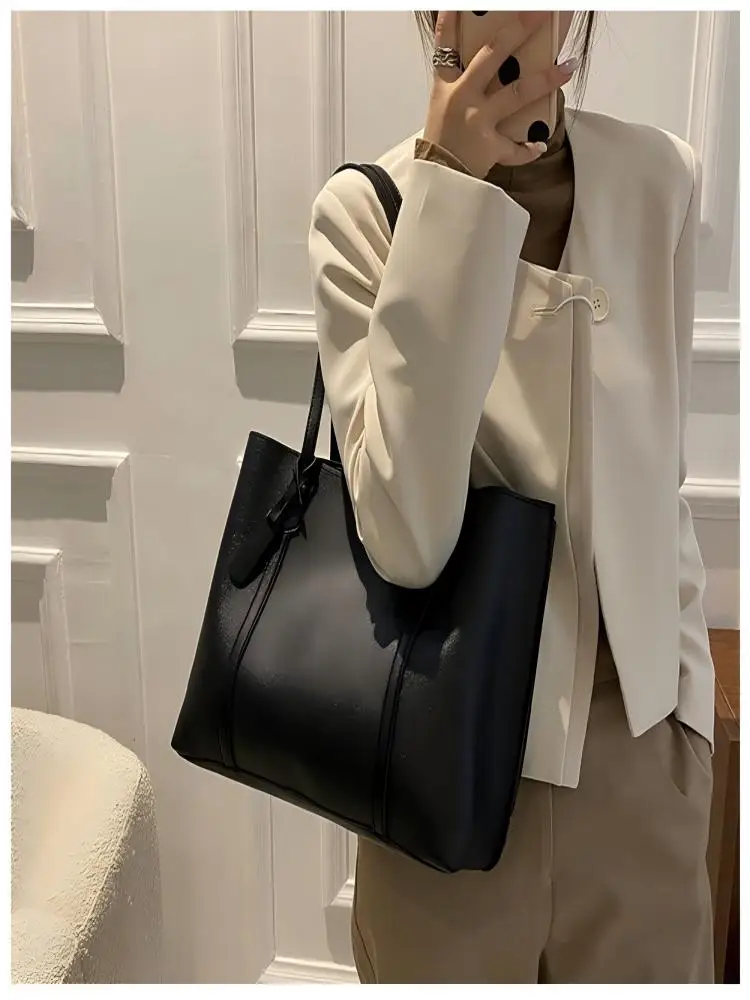 Homefish Large Capacity Women's Bag, New Soft Leather Tote Bag, Casual and Versatile Single Shoulder Bag for Korea Style Handbag image 4