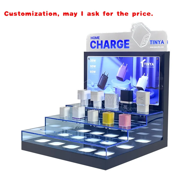 

на заказ. Профессиональная портативная акриловая настольная полка для дисплея на заказ, аксессуары для мобильных телефонов, функция Type-C и PD