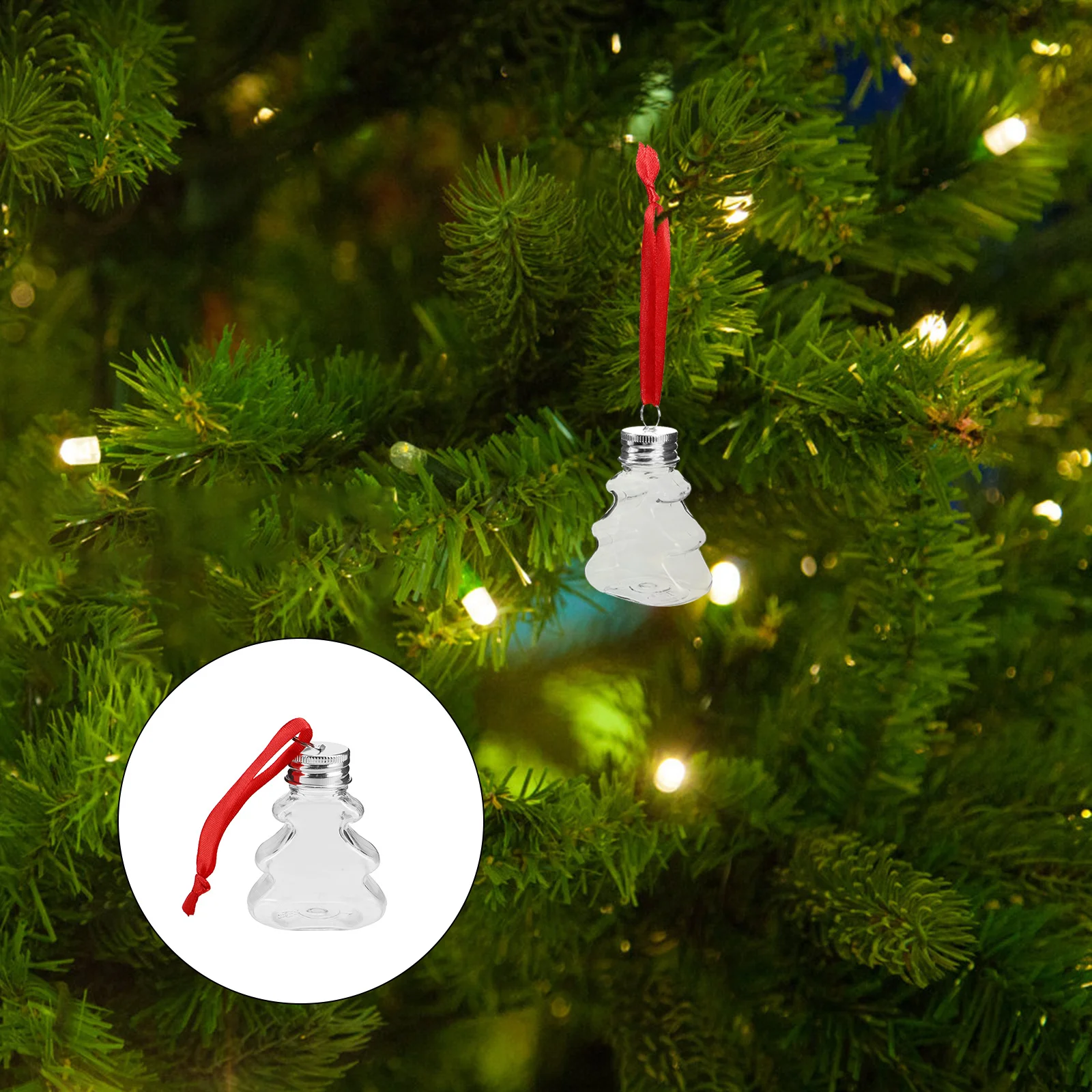 

12pcs Pet Plastic Bottle 50Ml Clear Christmas Tree Shaped Ornaments Fillable Booze Balls For Holiday Party Decor Mini Beverage