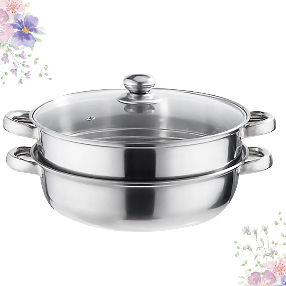 Multifunctional Double Layers Stockpot Steam Pot Stainless Steel Steamer 28Cm Cooking Boiler Easy Use Space Saving Kitchen