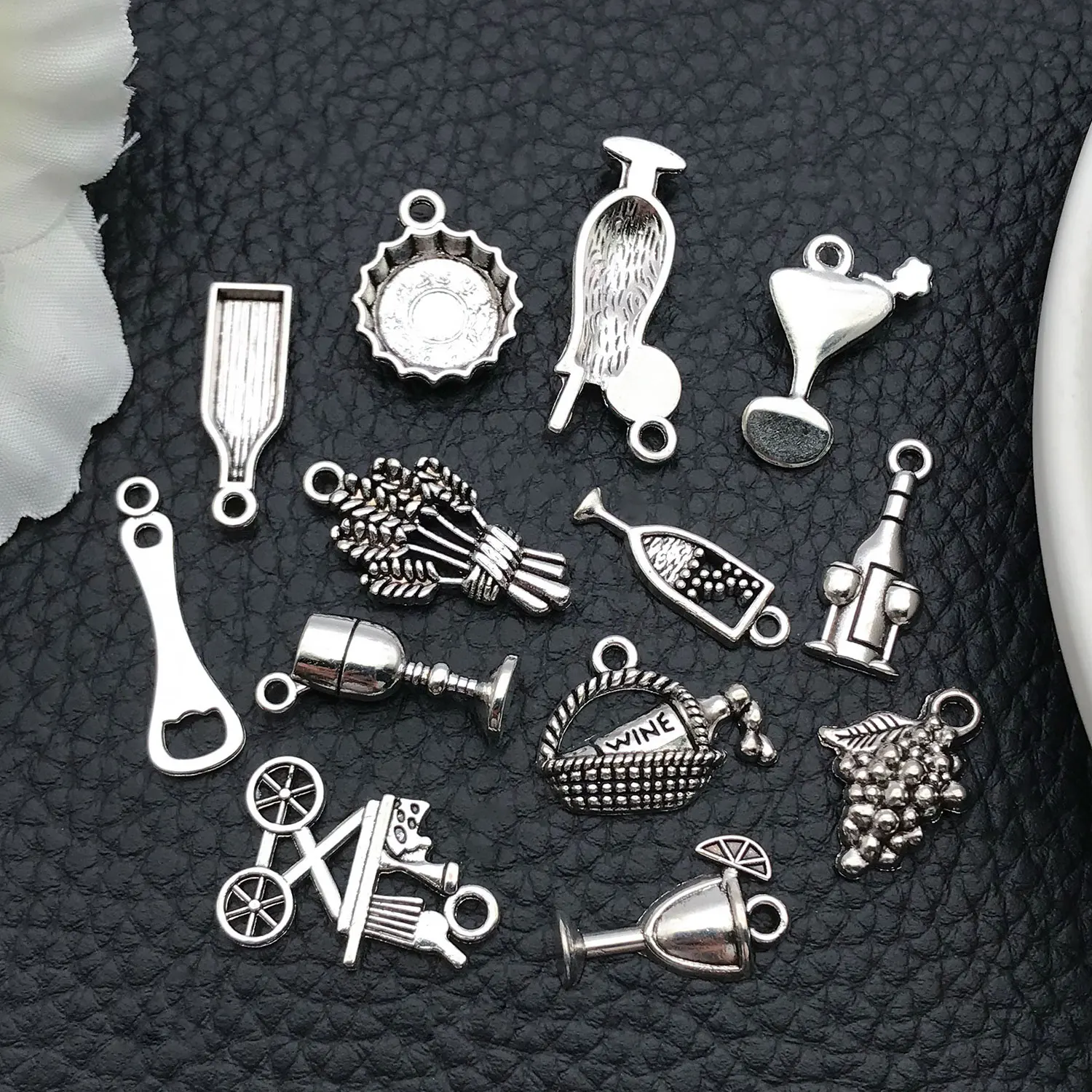 13pcs Antique Silver Wine Glass Series Charms, Vintage Alloy Pendants for DIY Earrings Bracelet Necklace Keychain Jewelry. - view 5
