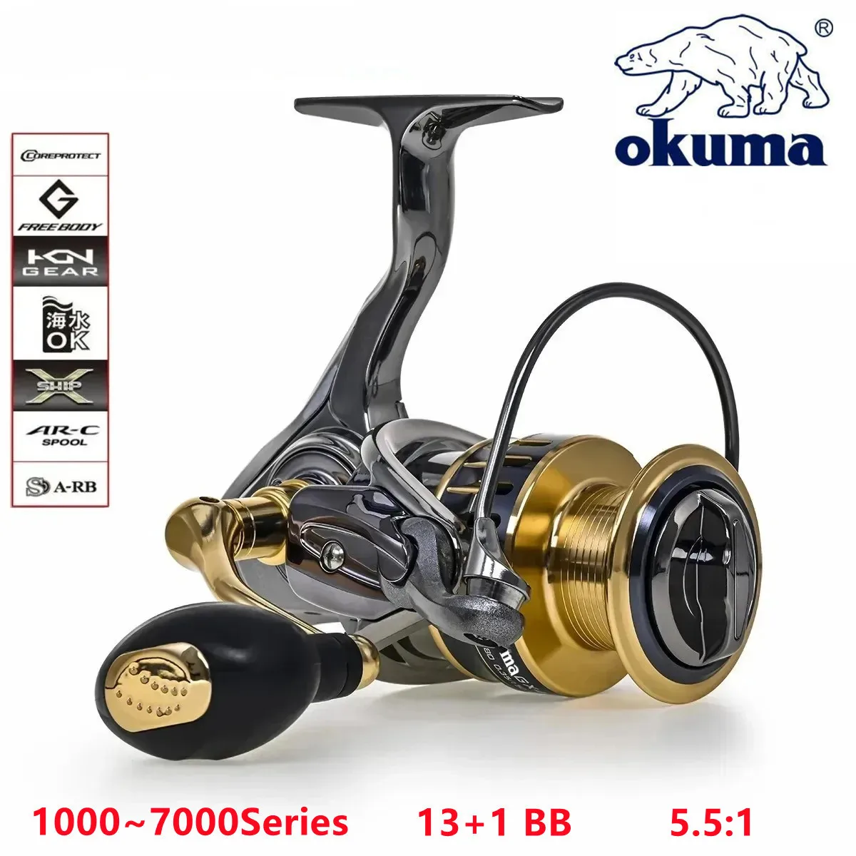 Okuma Original All Metal Fishing Reel 13+1BB Power Spinning Wheel Fishing Coil Shallow Spool Suitable For All Waters