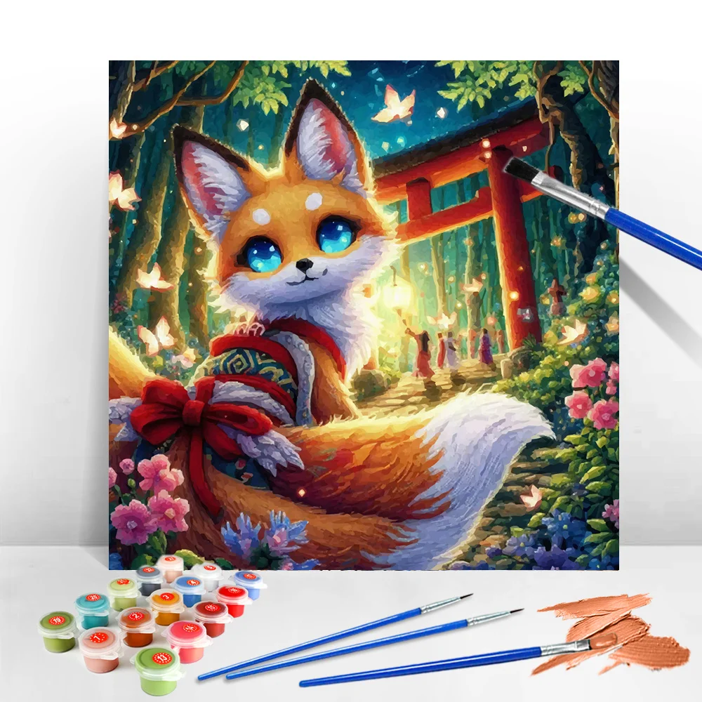 Oil Painting By Numbers Fox Flower Coloring By Numbers Animal Acrylic Paint Kit Picture Artcraft On Canvas DIY Handpainted Gift