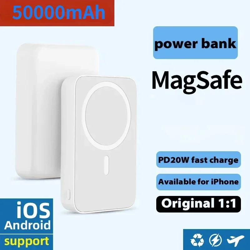 

Magnetic Wireless Power Bank 50000mAh Fast Charging External Auxiliary Replacement Battery Portable Charger for iPhone Samsung