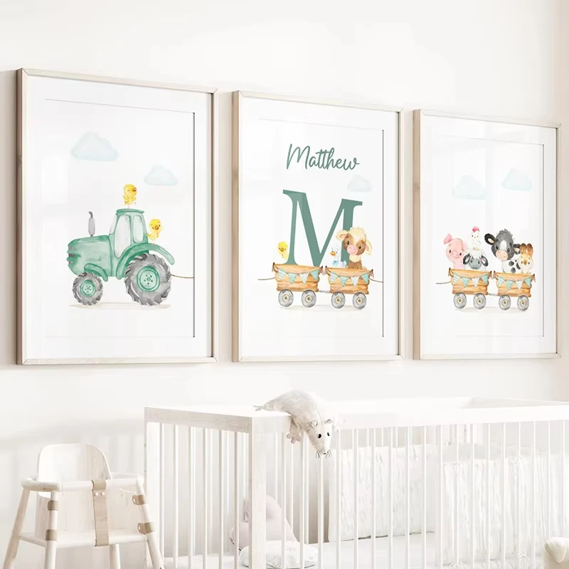 Tractor Cattle Sheep Pig Rabbit Duck Animals Wall Art Canvas Painting Nordic Posters And Prints Pictures Baby Kids Room Decor