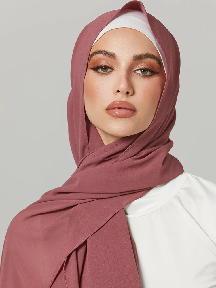 Hijabs Chiffon muçulmanos para mulheres, xale de boa costura, lenço monocromático, envoltórios de cabeça, lenços hijab feminino foulard, turbante muçulmano