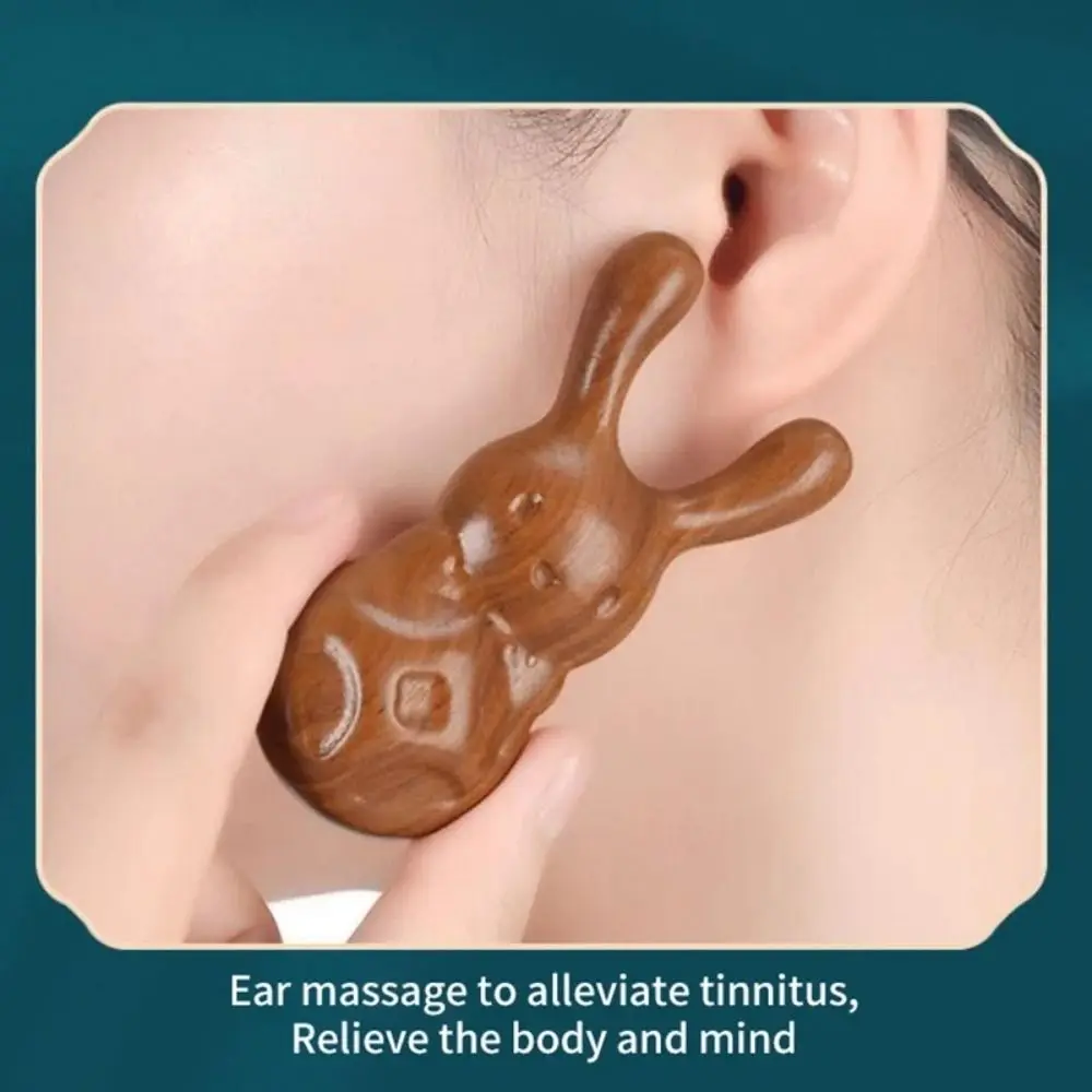 Pente de massagem de sândalo dourado formato de coelho portátil massageador de nariz polimento suave bonito ferramentas de massagem facial unissex