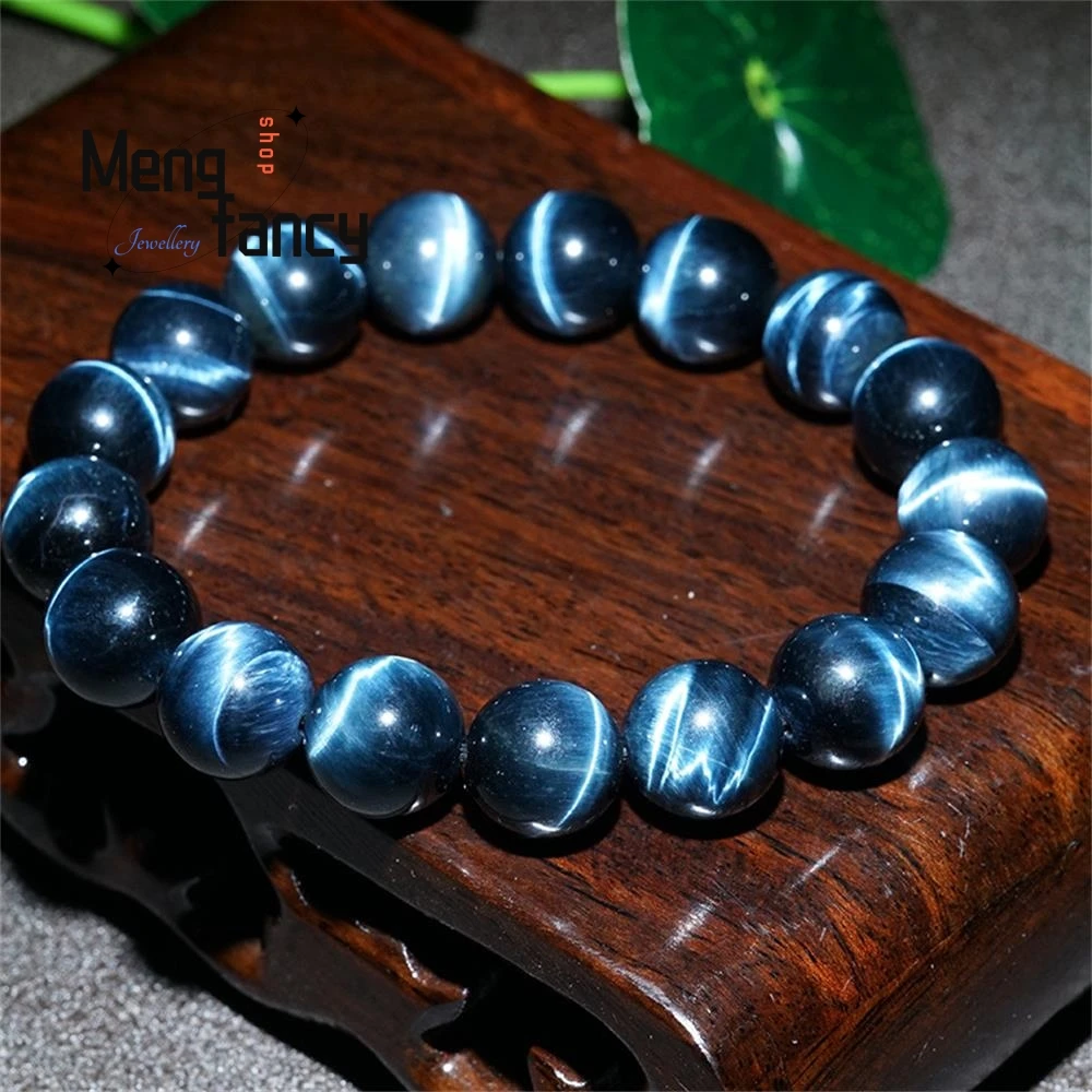 Pulsera de ojo de tigre azul que cambia de madera de piedra de Rayo de cristal Natural, joyería de moda Simple, exquisita, Popular, calidad de lujo