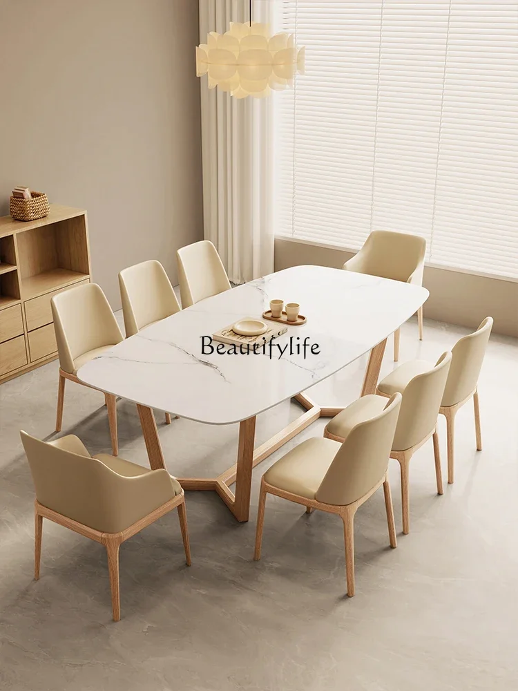 

Nordic solid wood rock slab dining table wabi sabi cream style log color rectangle