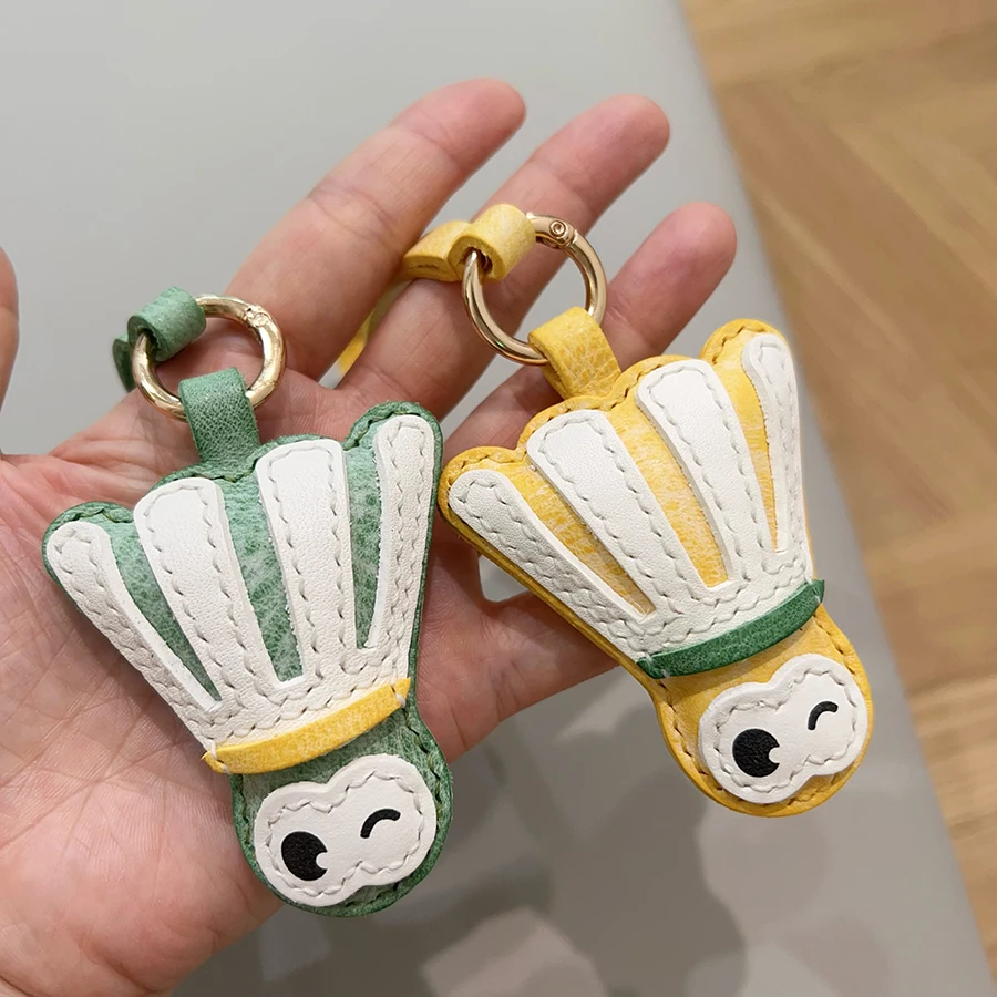Wax Cowhide Leather Bag Pendant Racket Pendants Trinket Ins Badminton Cartoon Keychain Bag Charm
