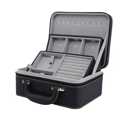 Double Layer Leather Jewelry Organizer Portable Black Jewelry Storage Box Large Capacity Ring Earrings Organizer Box Women Gifts