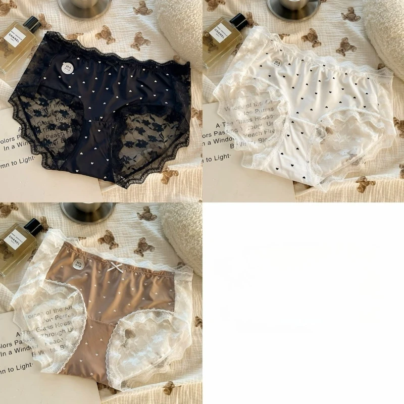 

Large Size Thin Sweet and Cute Soft Lace Edge Mid-waist Panties New Smooth and Soft Summer Women's Ice Silk Sexy Lace Panties