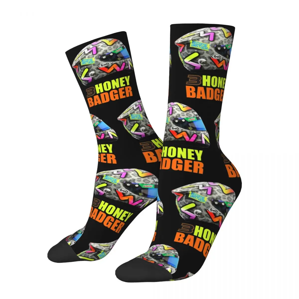 Men Women Danny Ricciardo Honey Badger Socks Comfortable Funny Happy F1 Car Racer Become Unstuck Socks Middle Tube Stockings