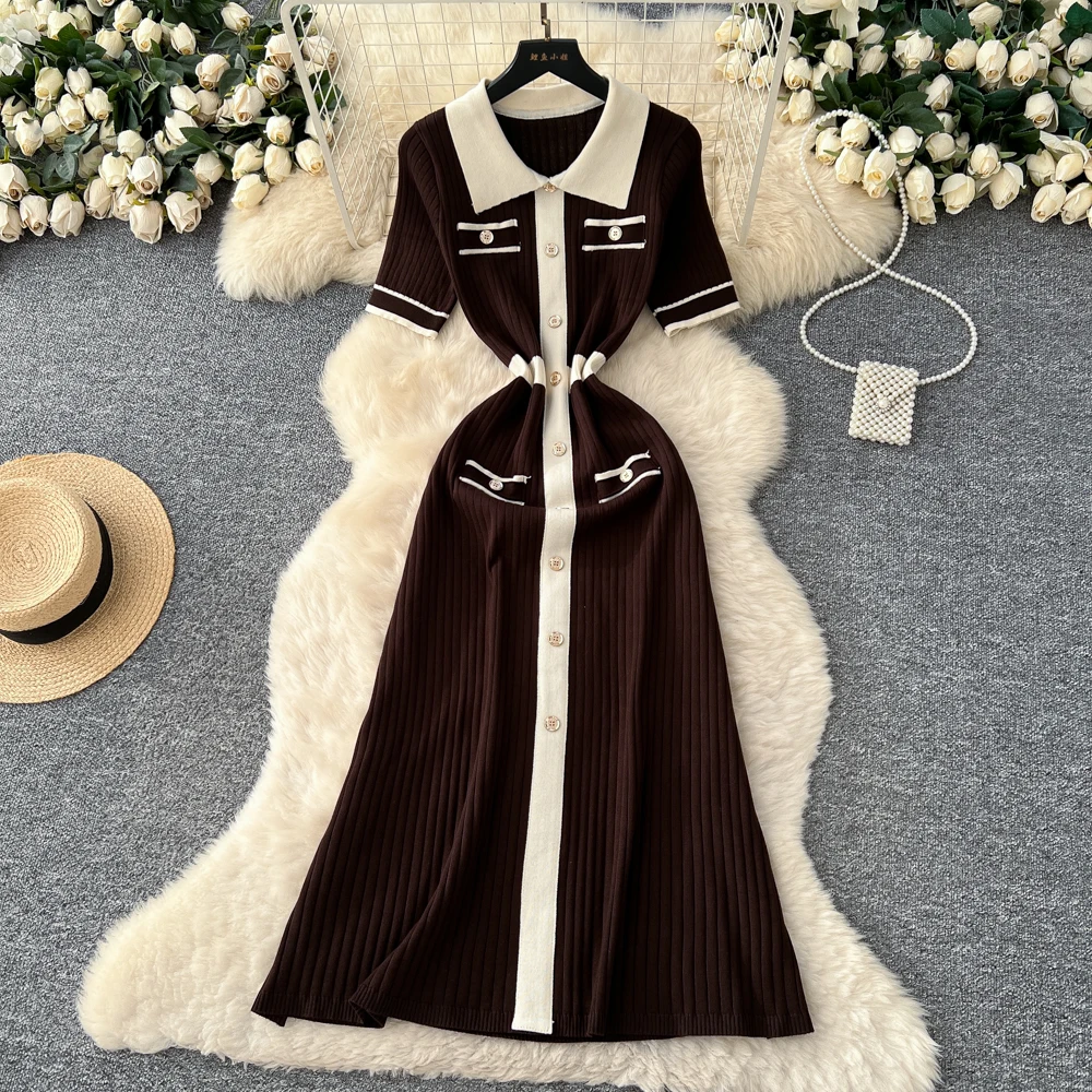 Chic vintage Sexy patchwork short sleeve fairycore Women korean fashion Sundress Party ceremony dresses